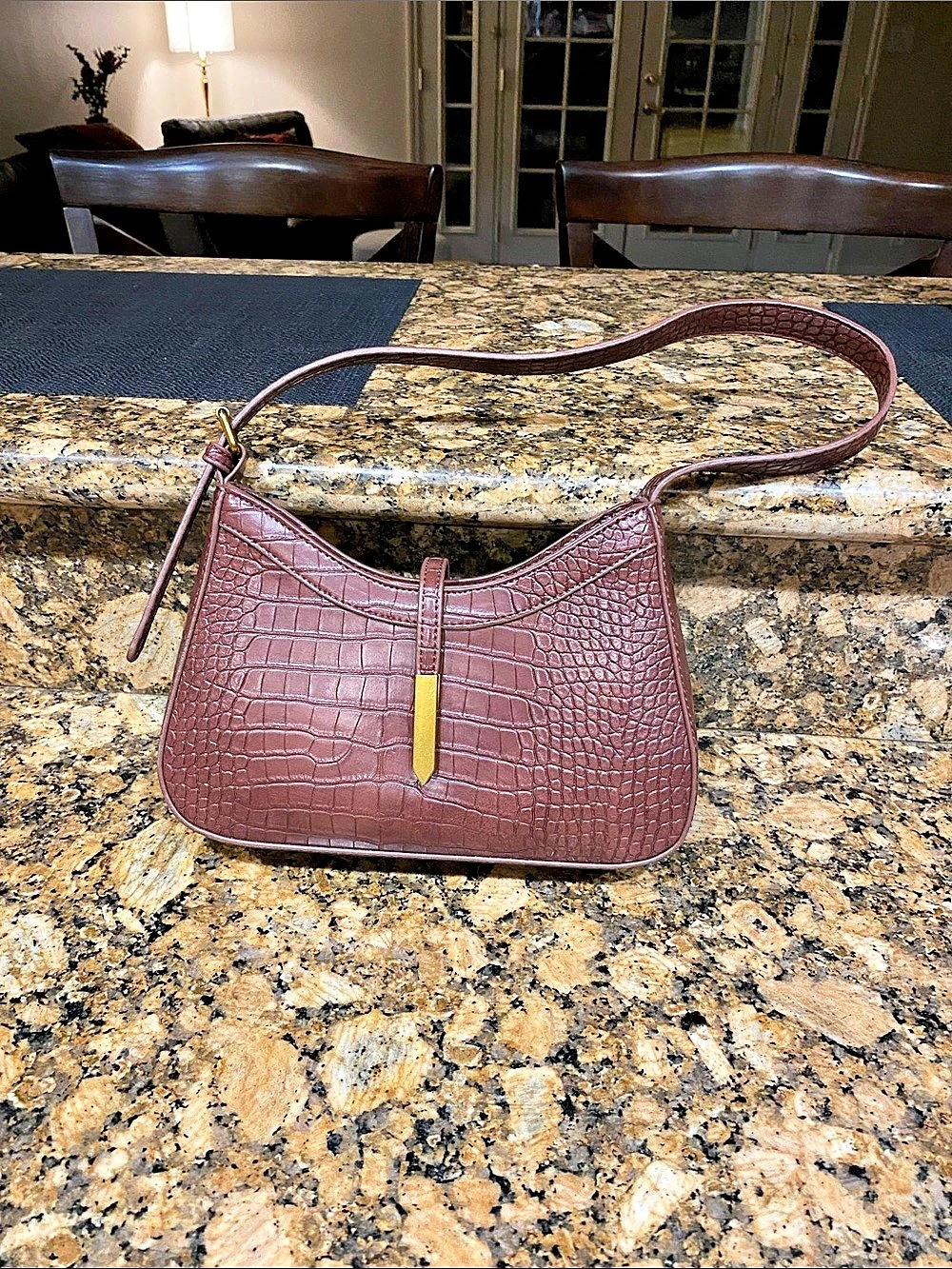 Urban Expressions Crocodile-Embossed Shoulder Bag in Brown Like New